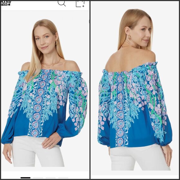 $5 ship! Lilly Pulitzer Long Sleeve Off the Shoulder Top - Like New - Size S - Picture 1 of 7